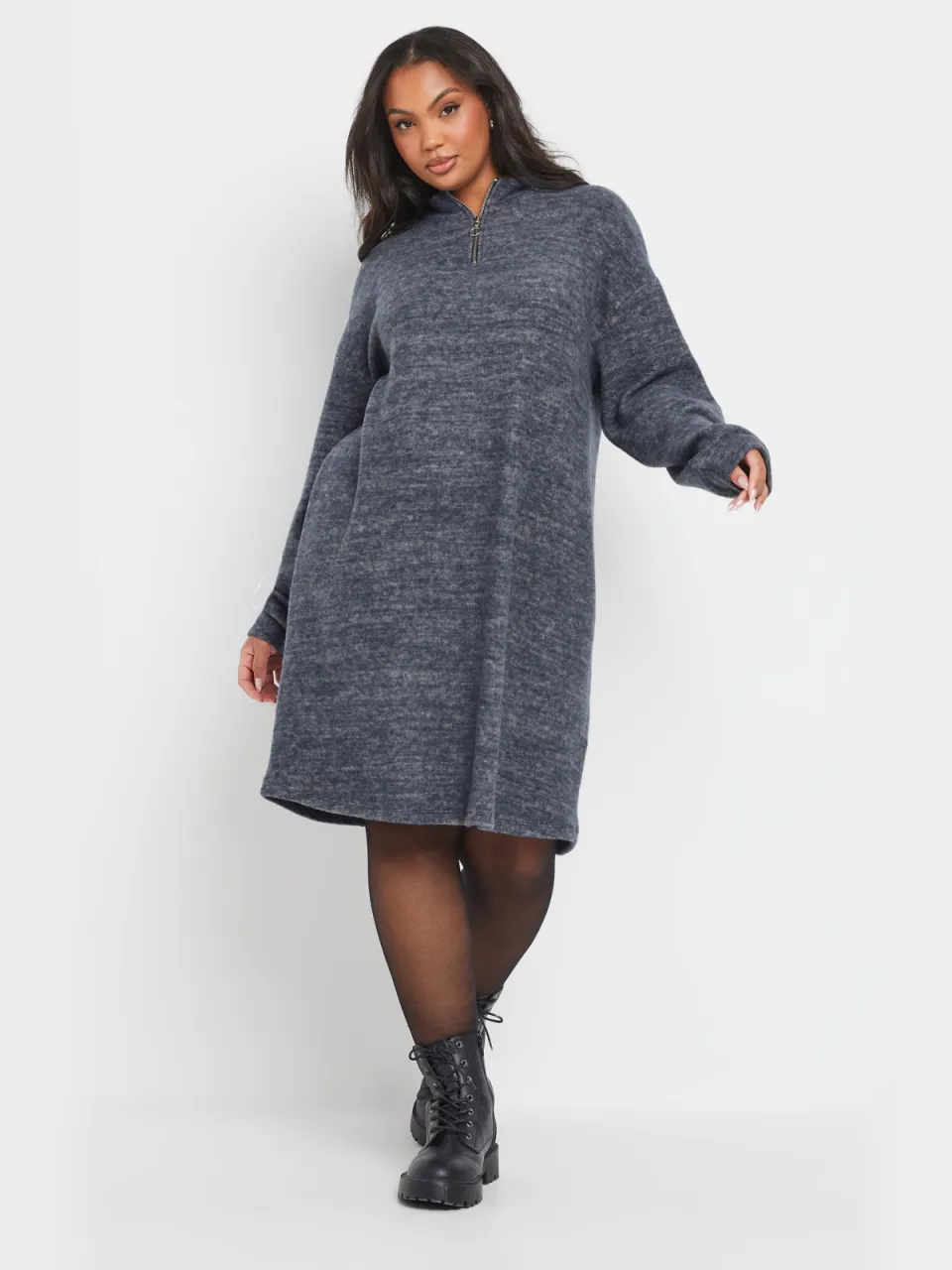 Yours Blauwe Zachte Rits Trui Jurk Blue