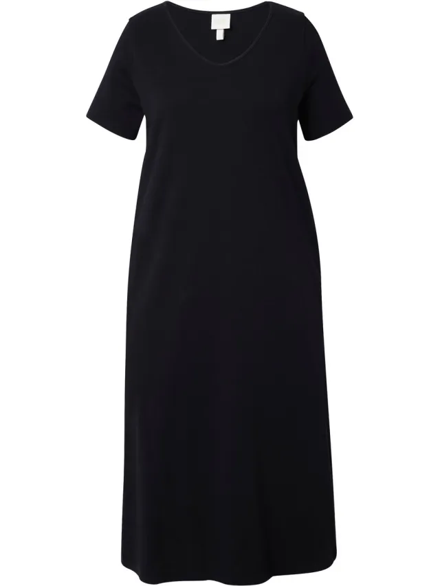 Ulla Popken Dames - Maxi jurken - Zwart - Maat 50+