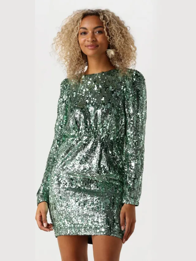 SELECTED WOMEN Dames Jurken Slfari-colyn Ls Short Sequins - Groen