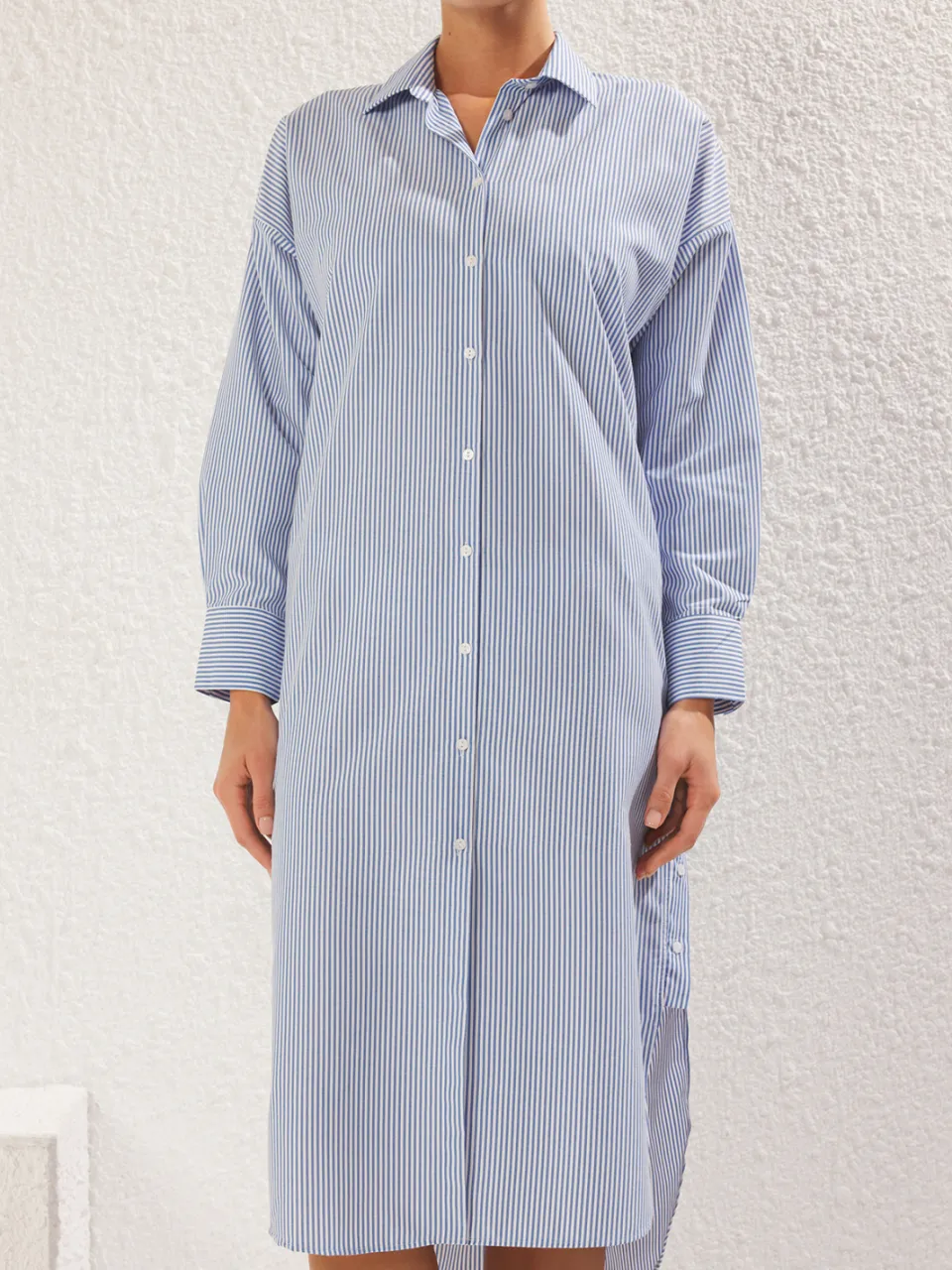 Trendyol TRENDYOLMİLLA Dames Meerkleurig Gestreept Midi Lang Strandkleding Blousejurk Jurken blauw, foto 2