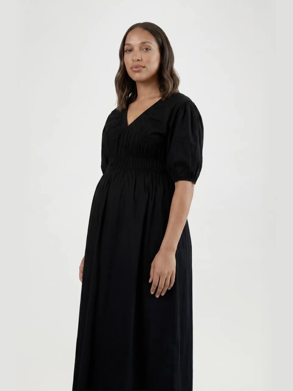 boohoo Dames Zwangerschaps Maxi Jurk Met Pofmouwen Van Poplin zwart, foto 3