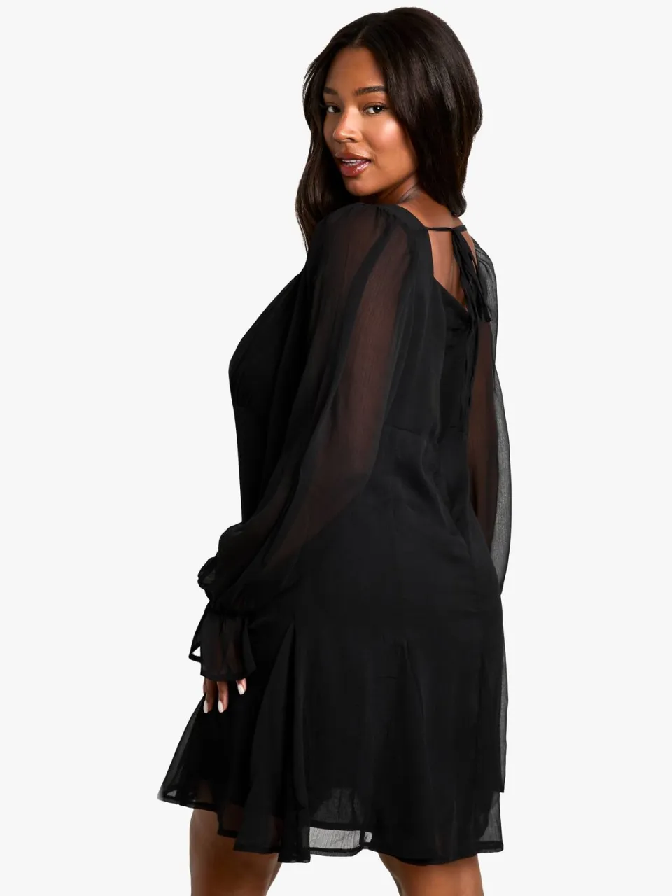 boohoo Dames PLUS CHIFFON TIE FRONT SHIFT JURK zwart, foto 3