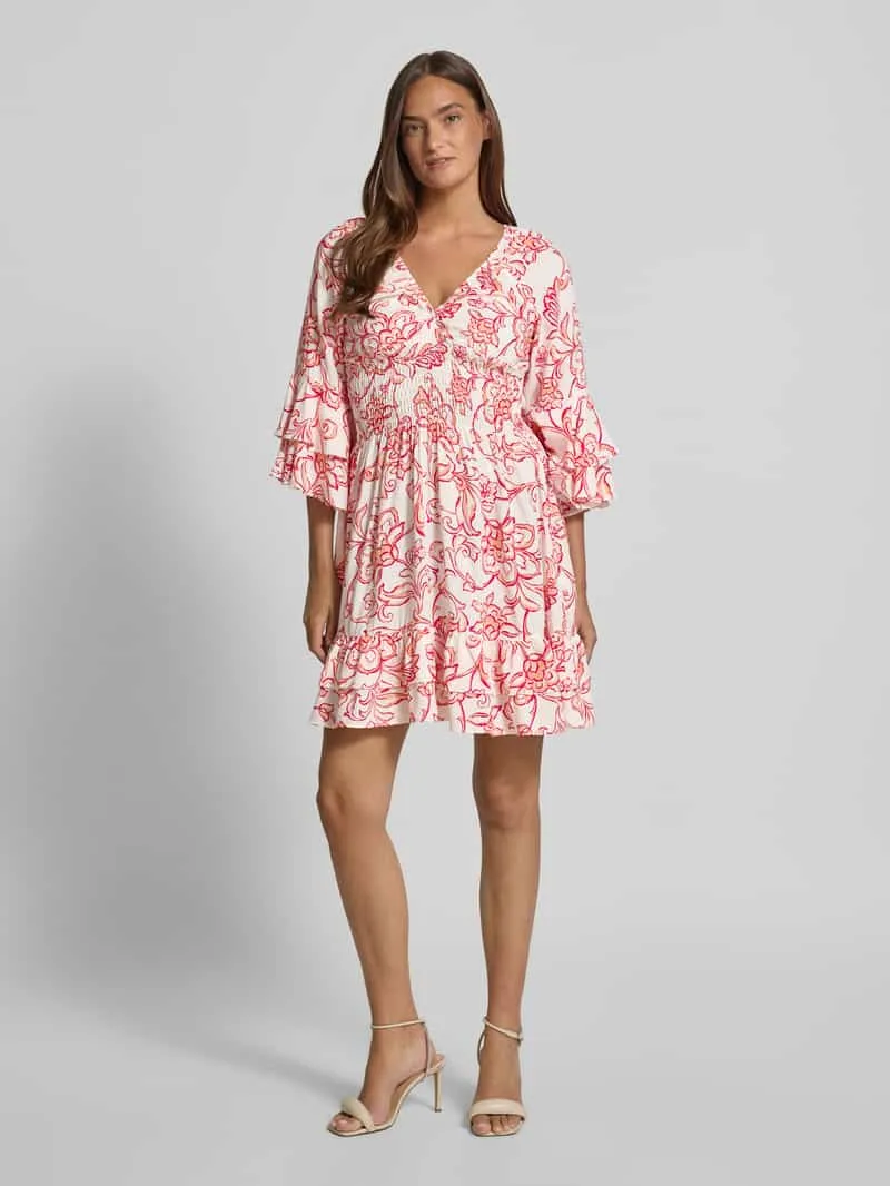 Apricot mini-jurk van viscose met V-hals koraal, foto 4