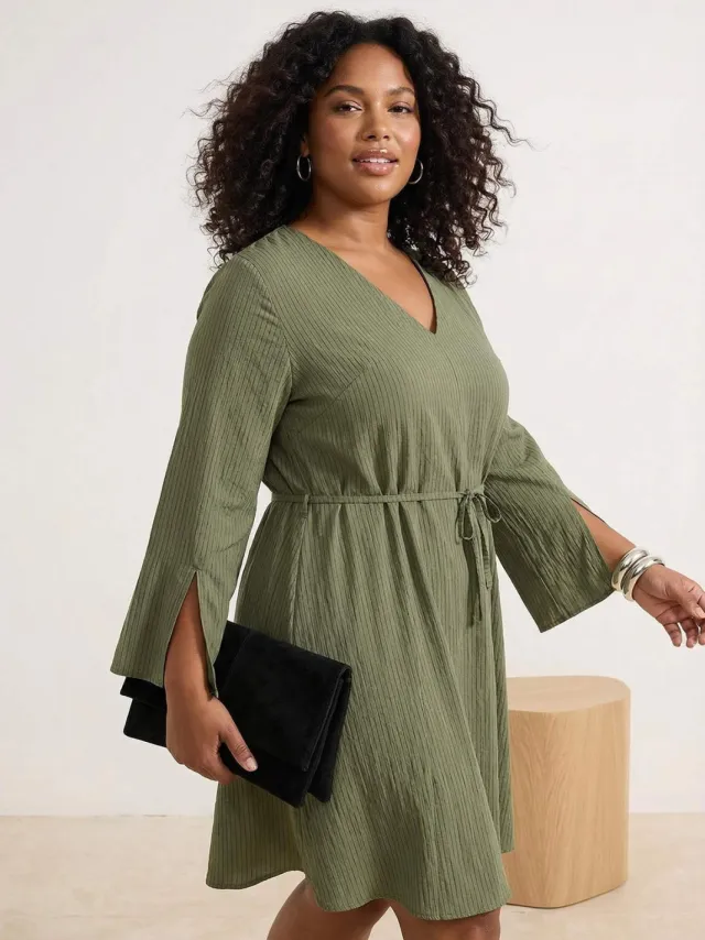Trendyol Curve Dames Kaki Gestreept Kort / Mini Lang Casual A-lijn Grote maten Jurk