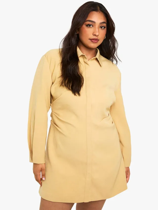 boohoo Dames Plus Shirtjurk met gerafelde zijkanten Ecru