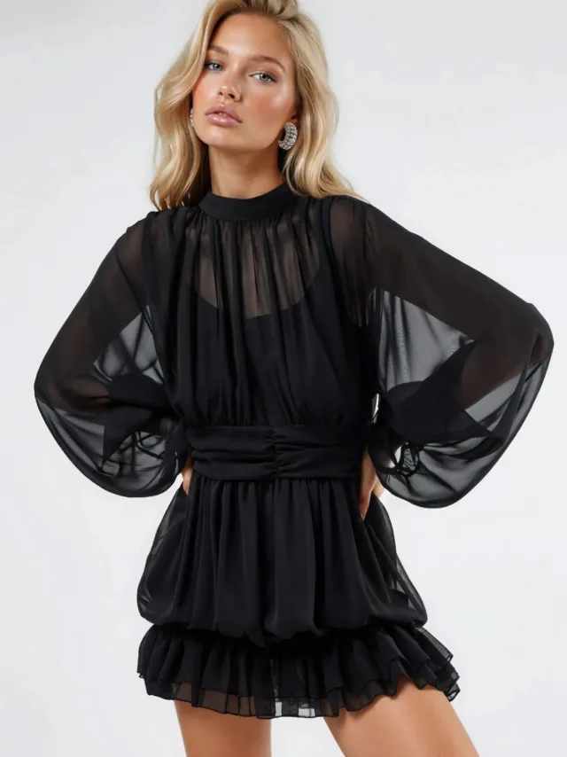 MSN Collection Gerimpelde Colmini-jurk zwart, foto 2