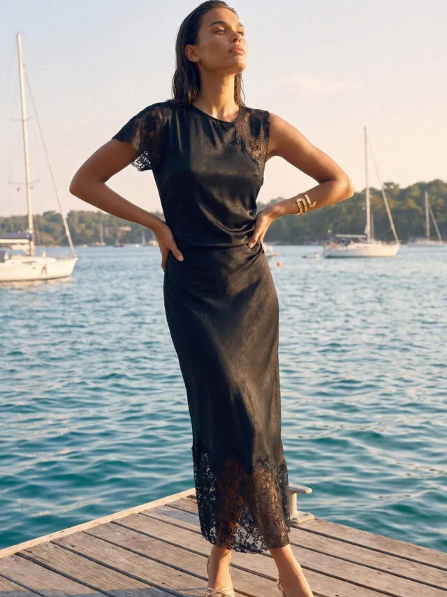 Trendyol TRENDYOLMİLLA Dames Zwart Effen Maxi Kort Stijlvol/Avond Recht Jurken