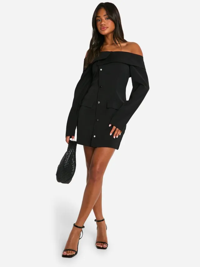 boohoo Dames Bardot Blazerjurk Zwart