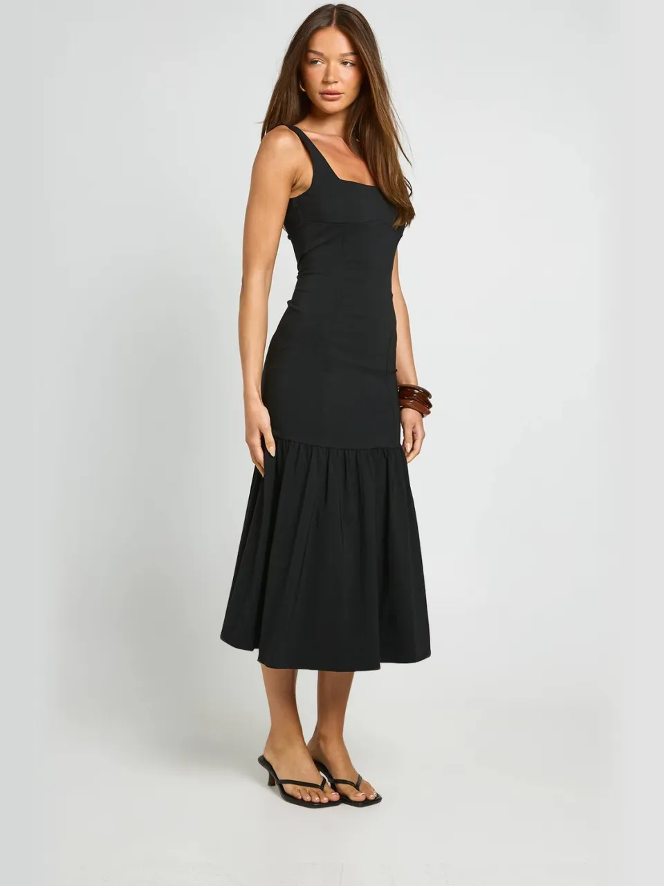 boohoo Dames Drop-hem Getailleerde Midaxi Jurk zwart, foto 3