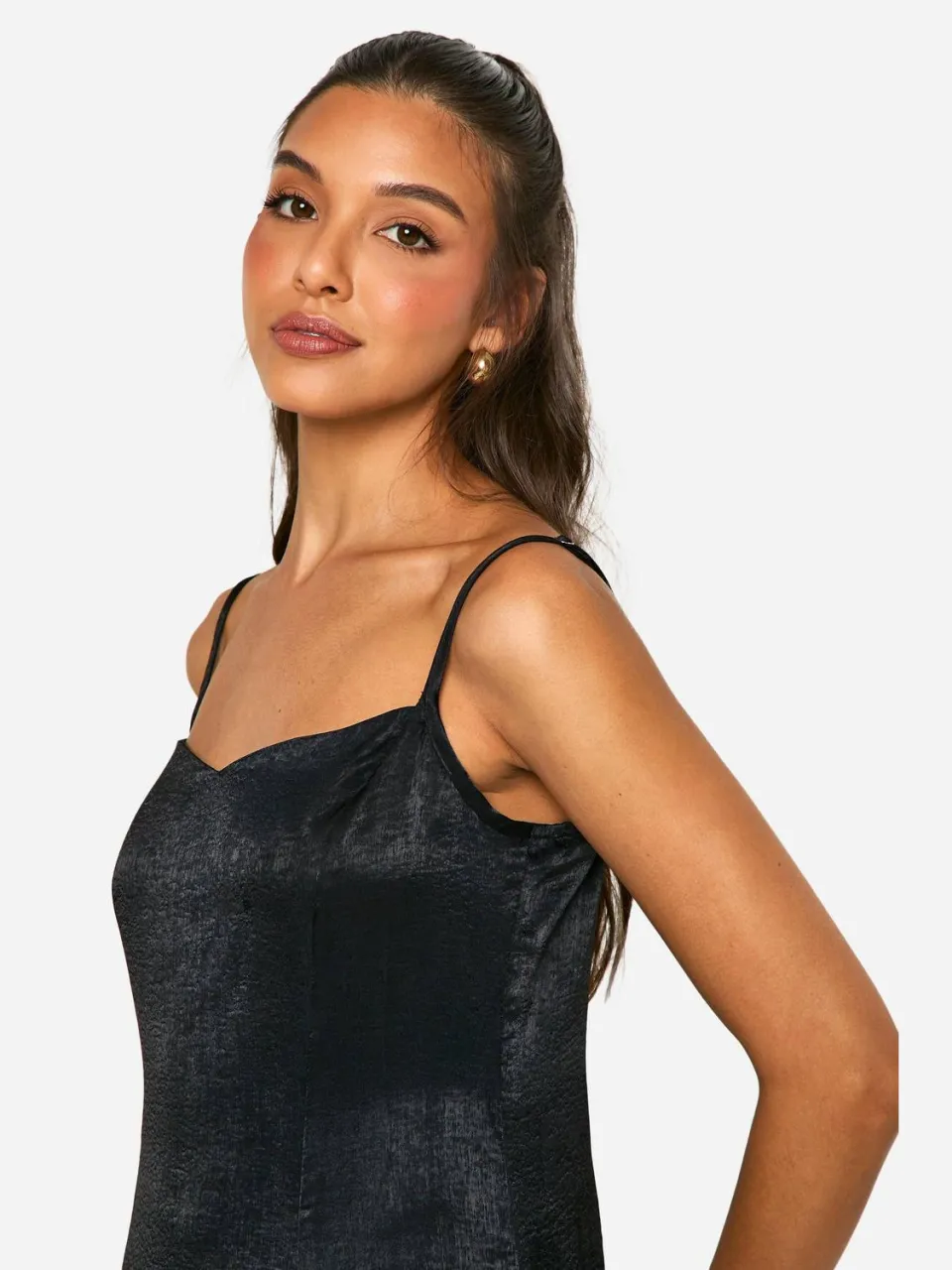 boohoo Dames Satijn Contrast Godet Maxi Jurk zwart, foto 3