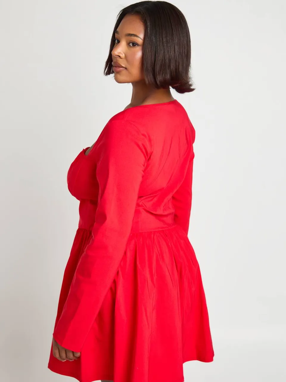 boohoo Dames Plus Bengaline Korset Lange Mouw Skaterjurk rood, foto 2
