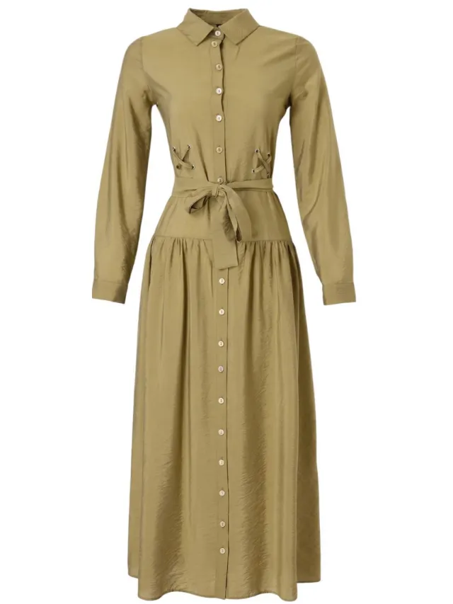 Trendyol Modest Dames Kaki Effen Maxi Lang Blousejurk Modest Jurken