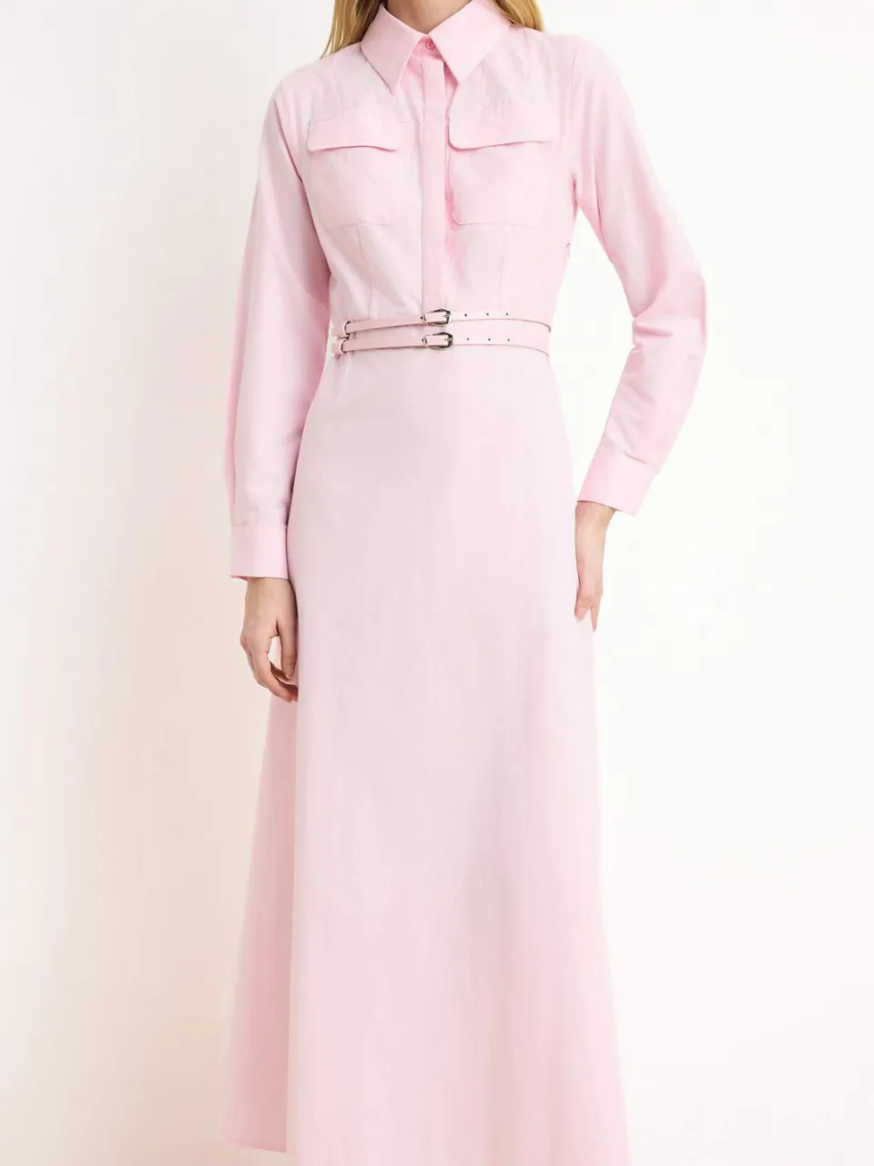 Trendyol Modest Dames Roze Effen Maxi Lang Casual Skater Modest Jurken, foto 2