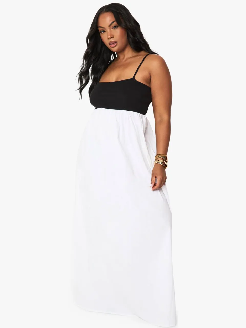 boohoo Dames Plus Fabric Mix Maxi-jurk met riempjes wit, foto 3