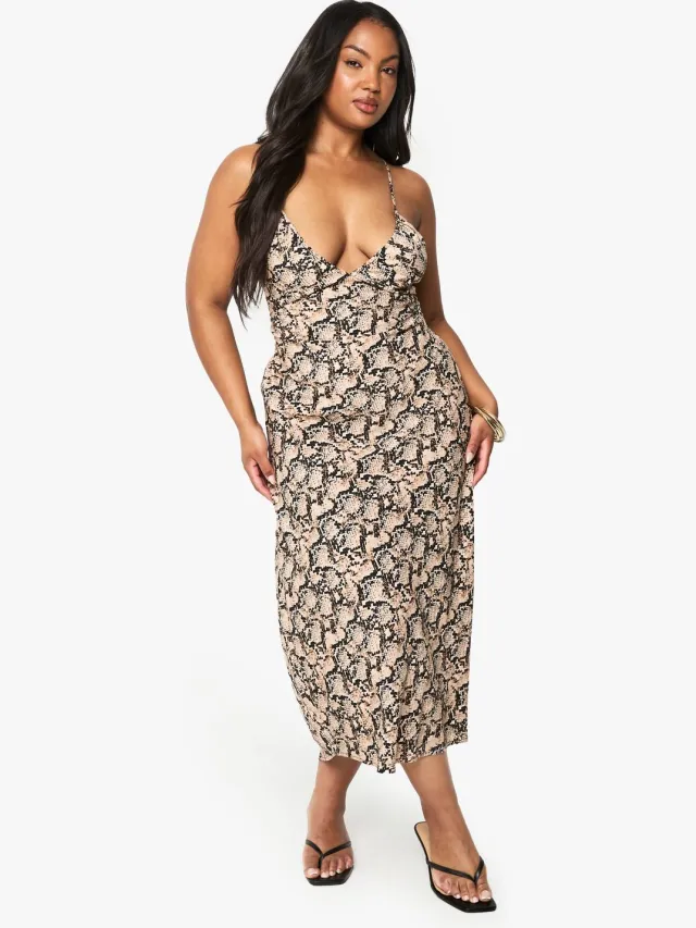 boohoo Dames Plus Snake Print Strappy Midaxi-jurk Slangenprint