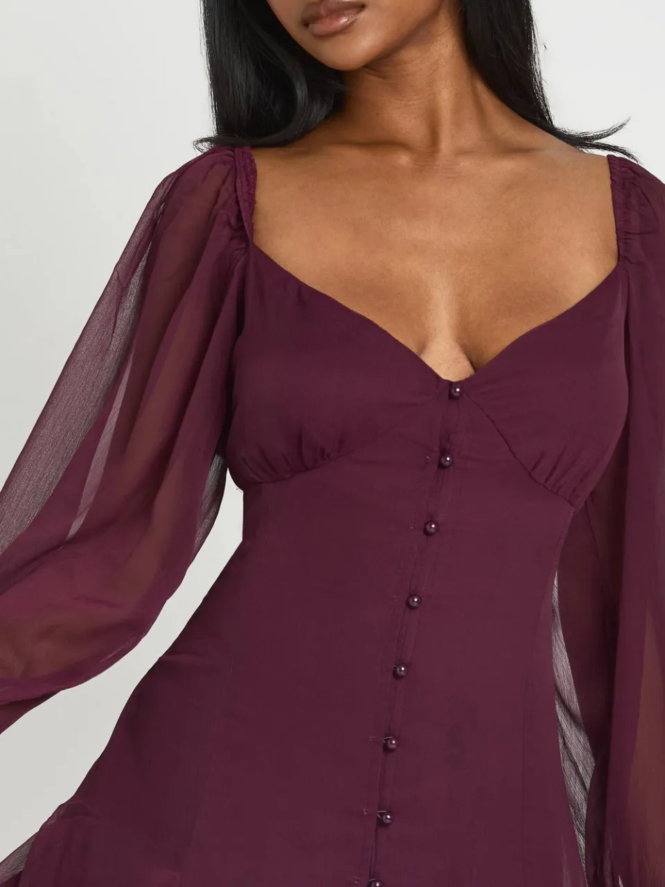 boohoo Dames Mini-jurk Van Gestructureerde Chiffon Met Godet Zoom pruim, foto 4