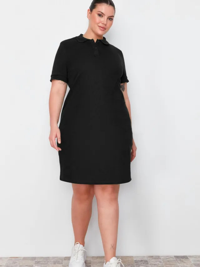Trendyol Curve Dames Zwart Effen Kort / Mini Kort Casual Recht Grote maten Jurk, foto 2