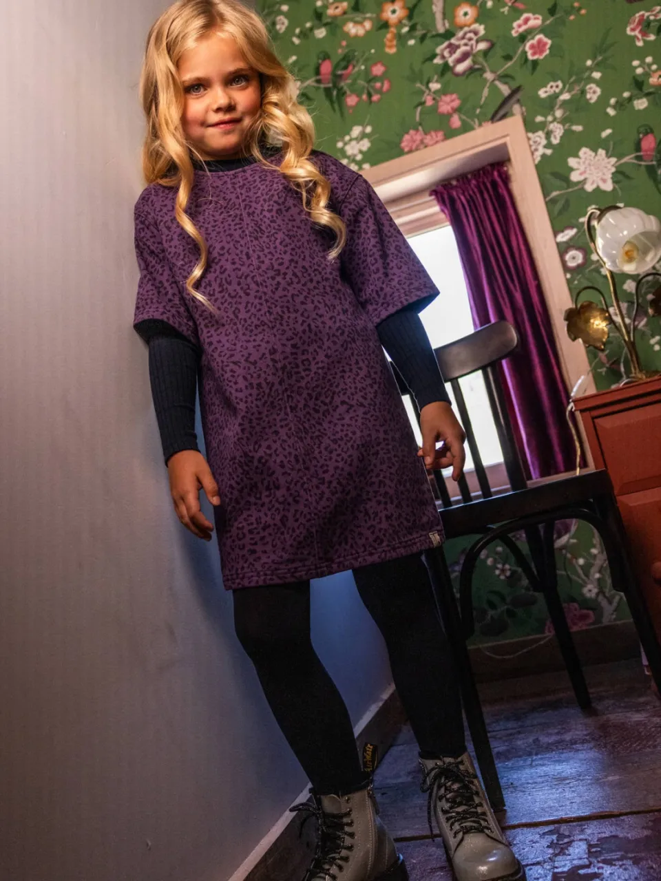 LOOXS little korte jurk met panterprint paars, foto 5