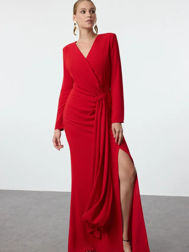 Trendyol TRENDYOLMİLLA Dames Rood Effen Maxi Lang Diploma-uitreiking / Gala Recht Avond & Gala Jurk