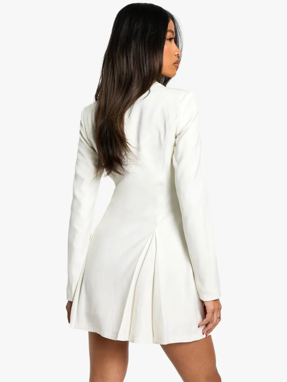 boohoo Dames Tailored Hook & Eye Detail Cinched Waist Blazer dress wit, foto 2