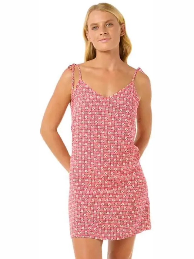 Rip Curl Cala Mayor Mini Tie Mouwloze Korte Jurk Roze M Vrouw Red