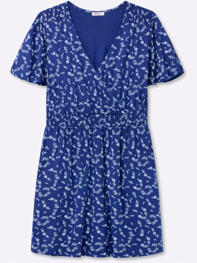 Jersey jurk koningsblauw/lichtblauw bedrukt