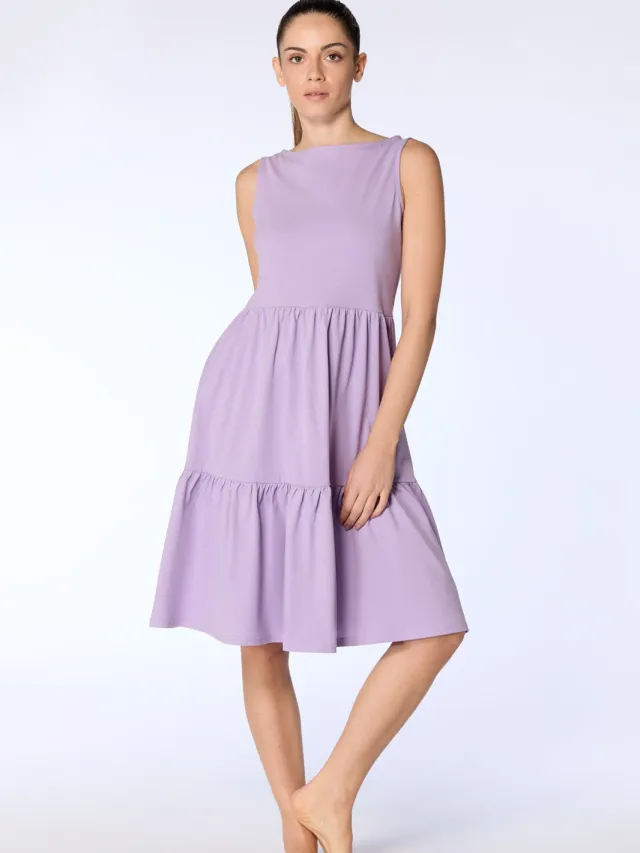 Leela Cotton dames vegan Ruche Jurk Viola Paars Lichtpaars