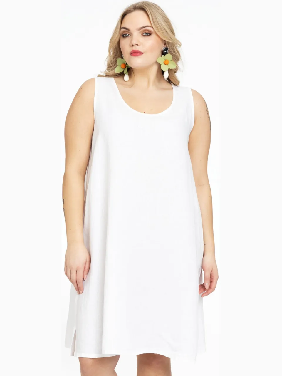 Yoek Tuniek A-lijn mouwloos | Grote maten tuniek | Wit