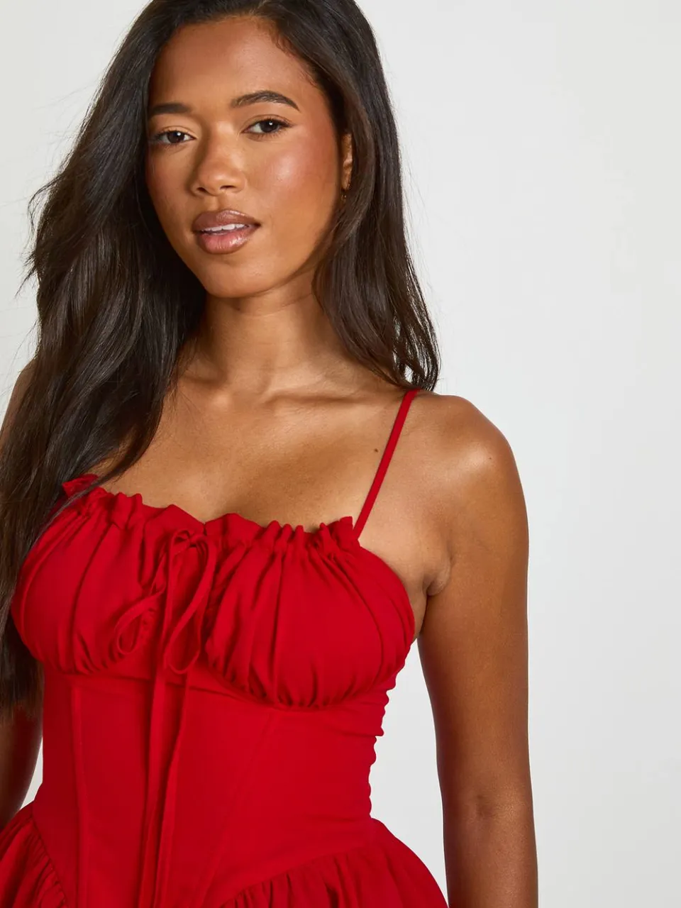 boohoo Dames Mini Jurk Met Corsetdetail En Kanten Zoom rood, foto 4