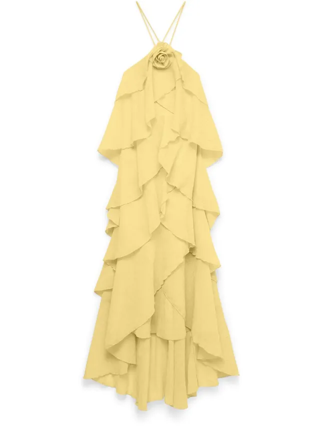 Vero Moda VMDELILAH SL HALTER RUFFLE DRESS EXP - Dames - Maxi jurken Pale Banana