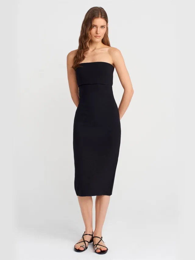 Dilvin Strapless Bodycon Midi-jurk Zwart