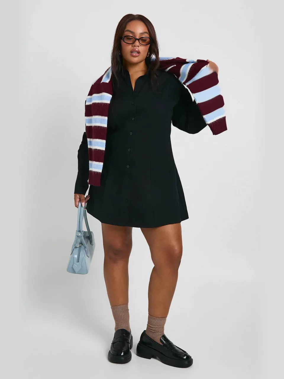 boohoo Dames Plus overhemdjurk met ingesnoorde details Zwart