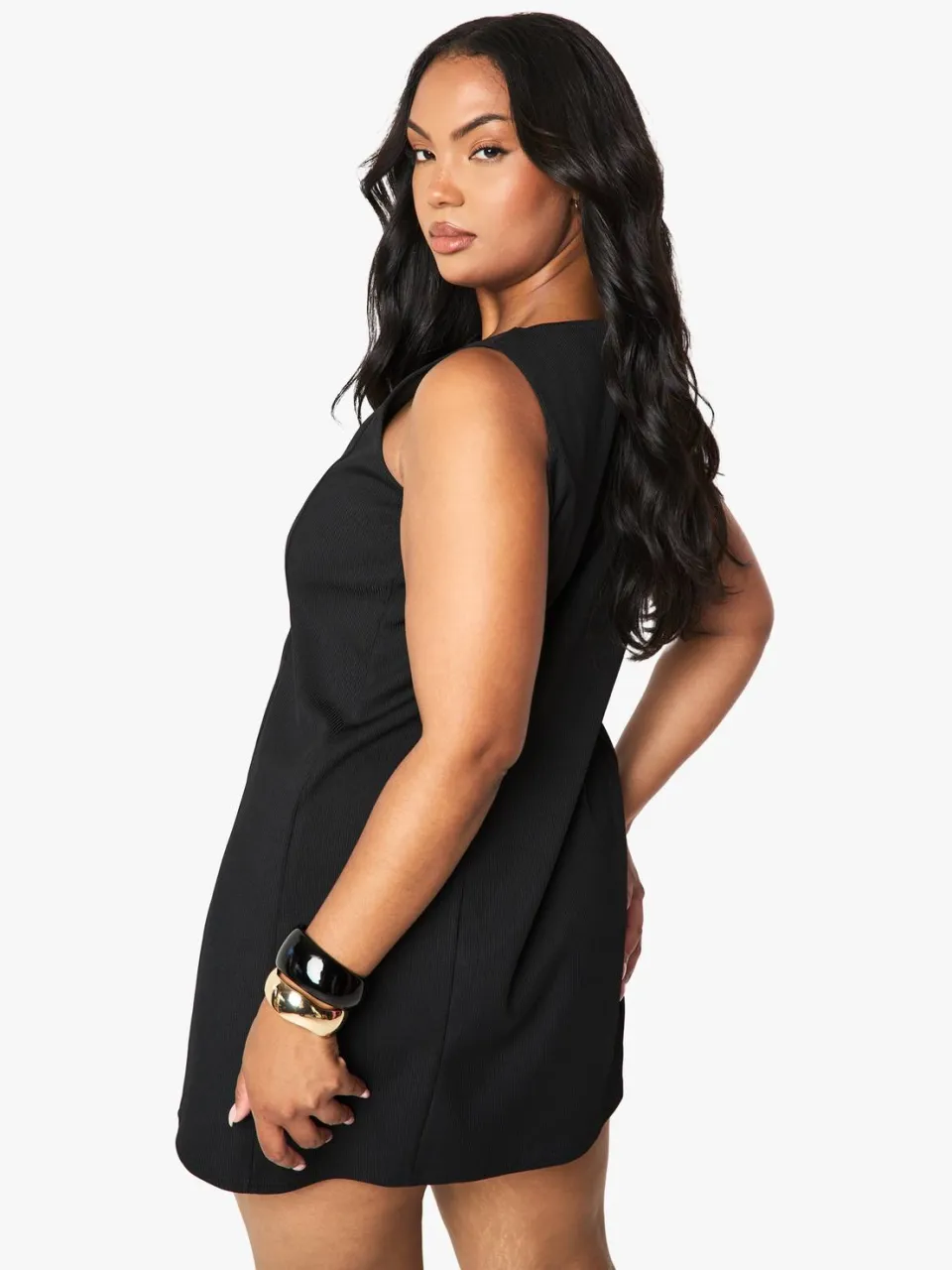 boohoo Dames Plus gestructureerde button-down minijurk zwart, foto 2