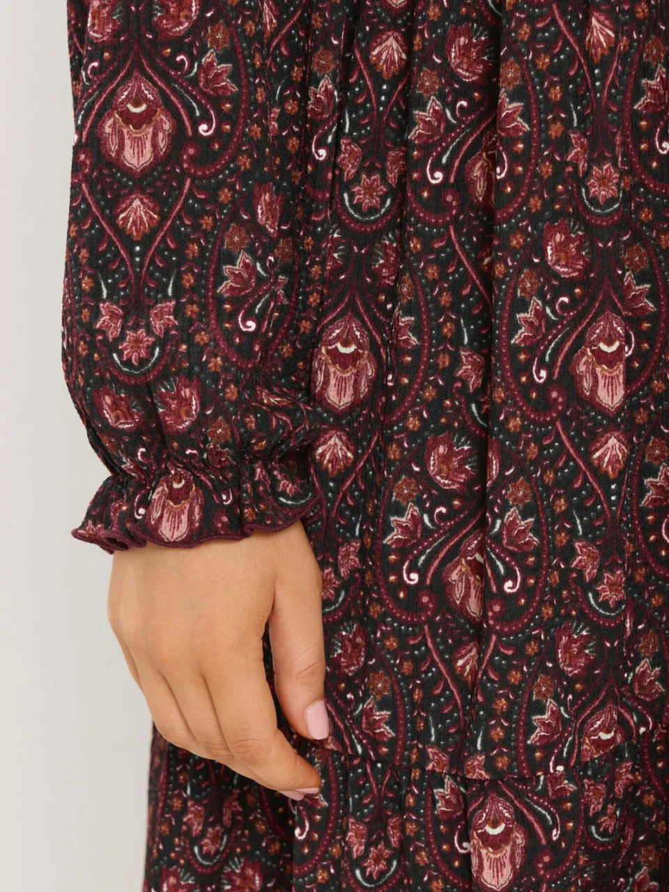 Yours Bordeauxrode Midijurk Met Paisleyprint En Textuur-52, foto 4
