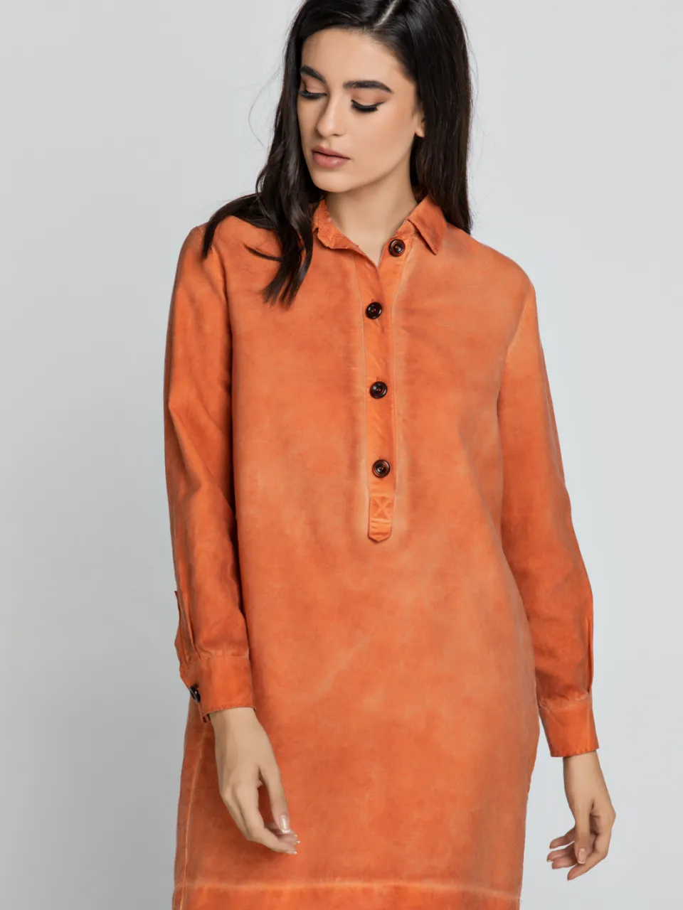 Conquista Tencel oranje overhemdjurk