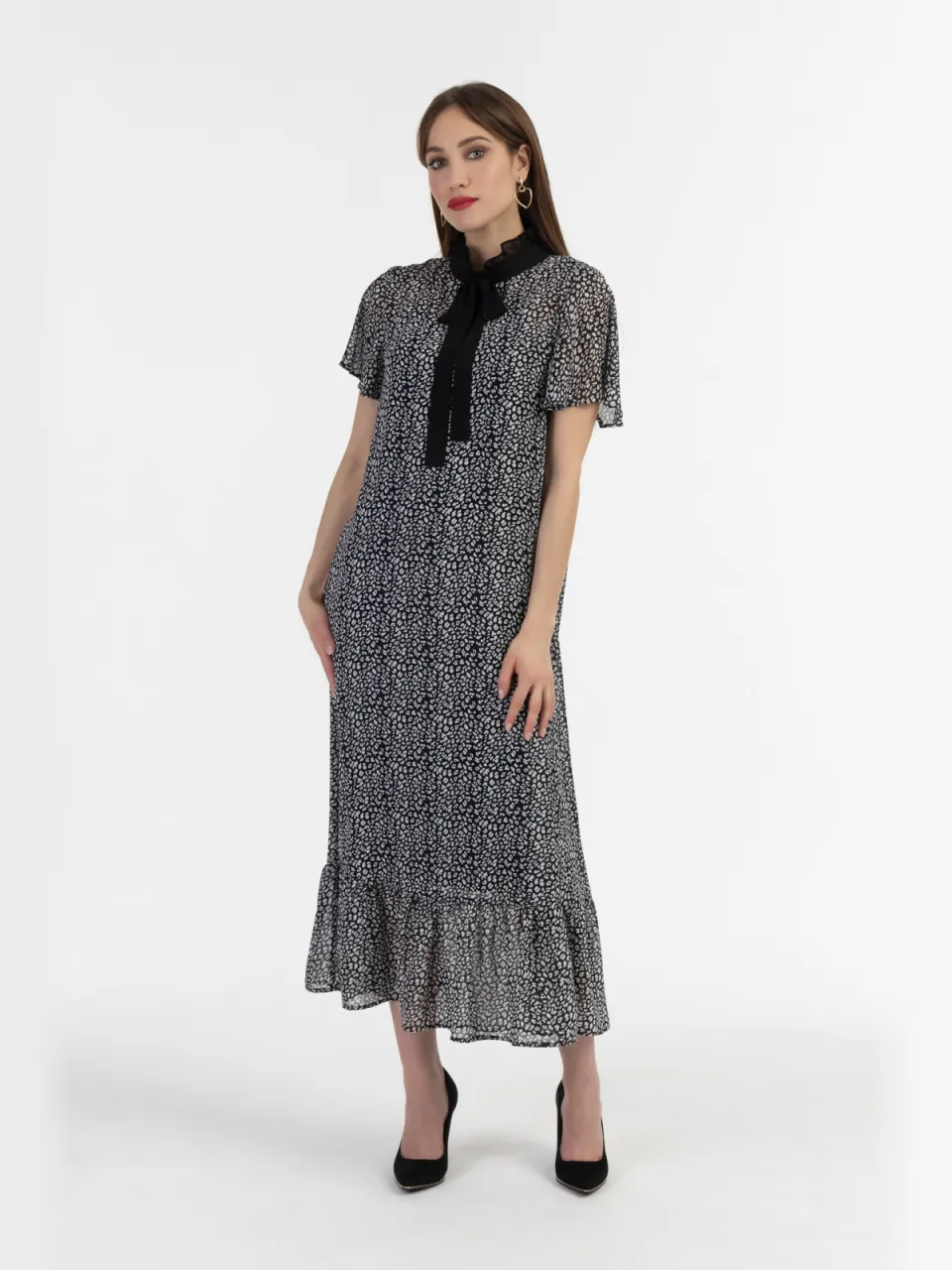 Faina Midi-jurk van chiffon Dames zwart wit Zwart/Wit
