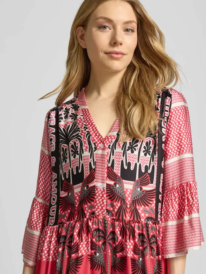 miss goodlife Tuniekjurk van viscose met trompetmouwen felroze, foto 5