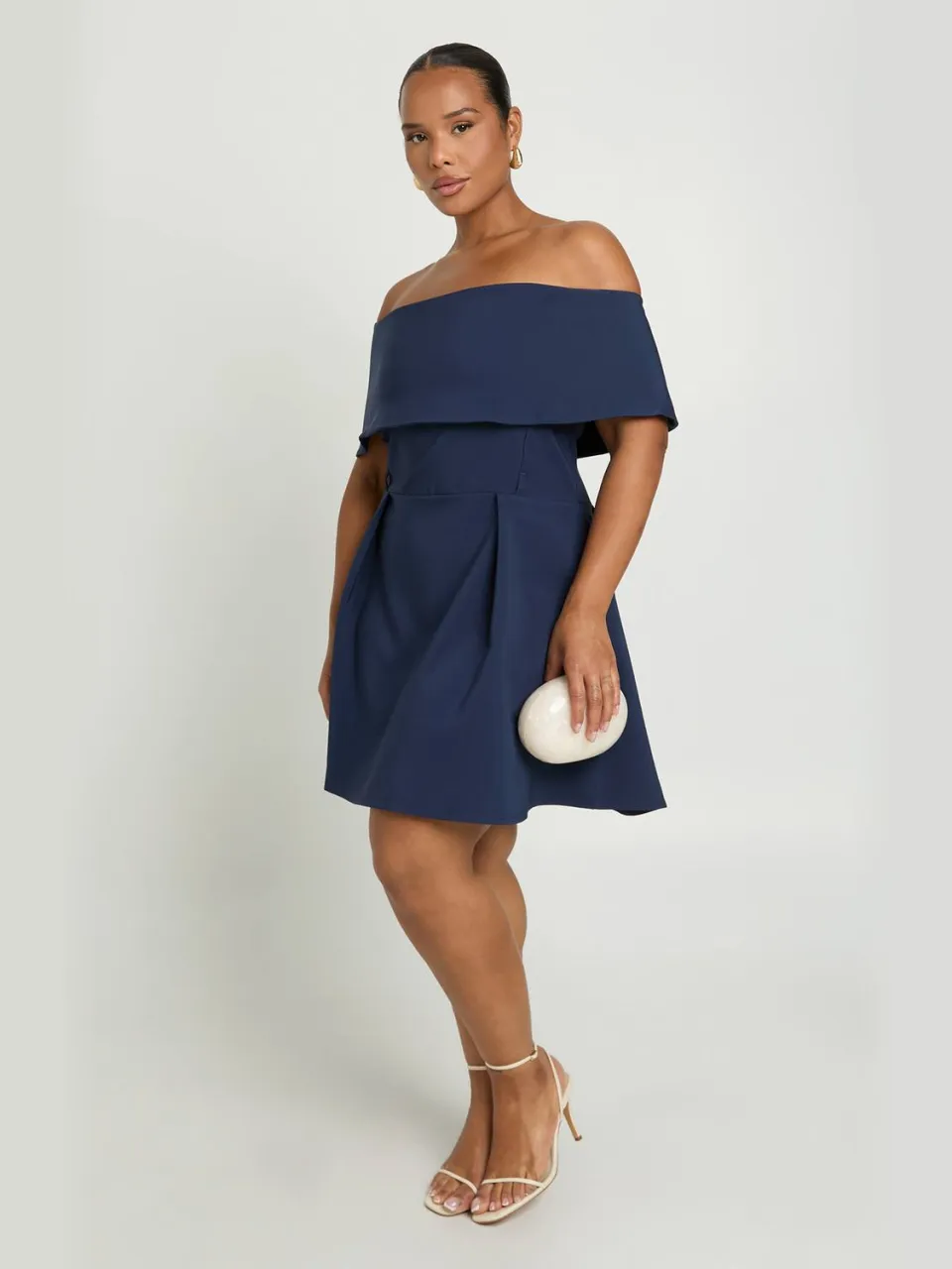 boohoo Dames Plus Bardot Jurk Met Tailledetail En Wijde Rok marineblauw, foto 2