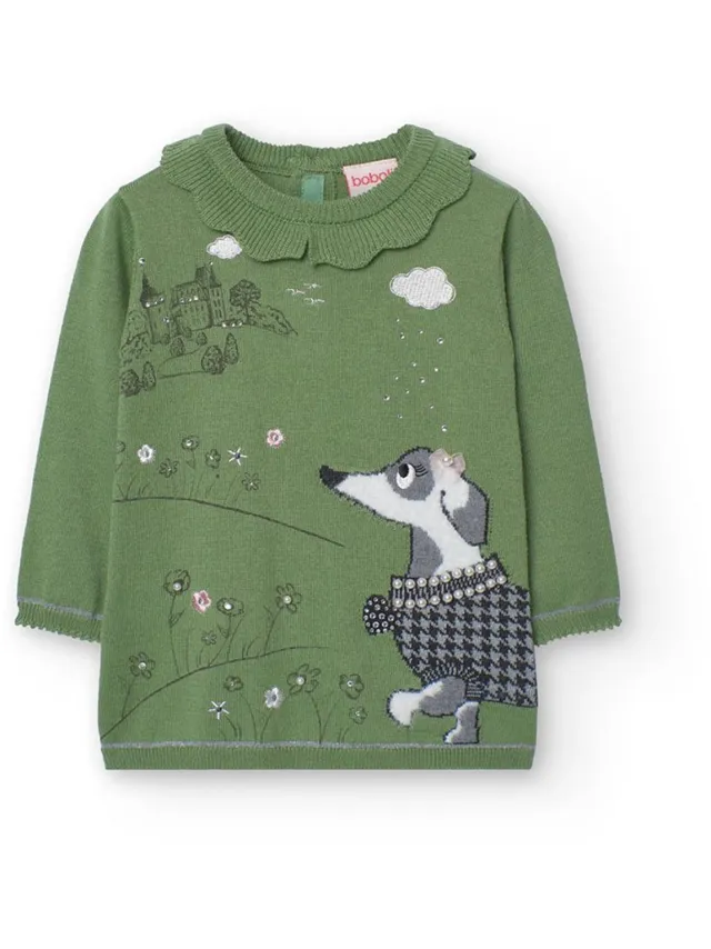 boboli Knitwear Lang Mouw Jurk Groen 12 Months Meisje Green