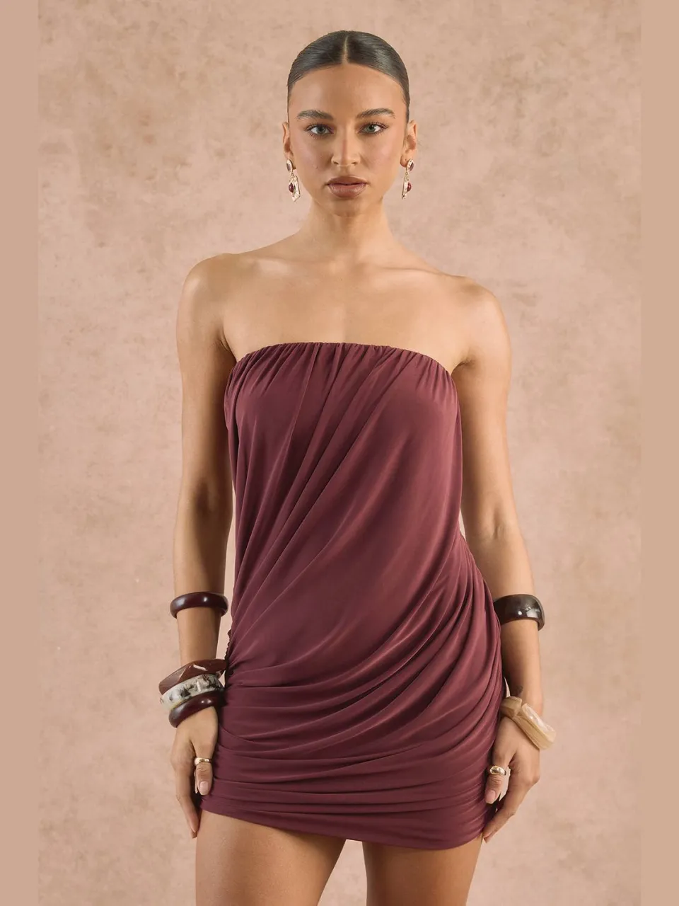 boohoo Dames Bandeau Mini Jurk Met Gedrapeerde Details fig, foto 2