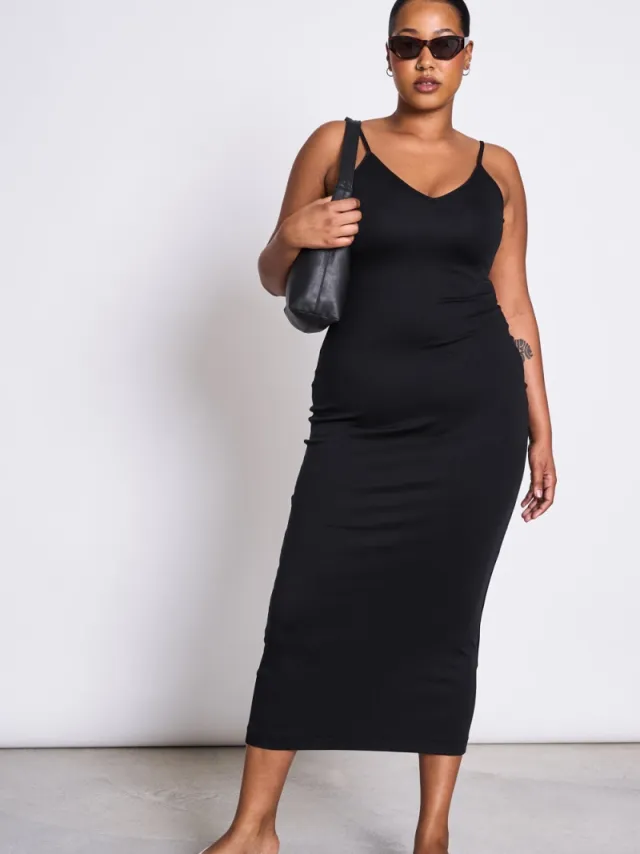 JAN N JUNE dames vegan Midi Jurk Melvaig Zwart