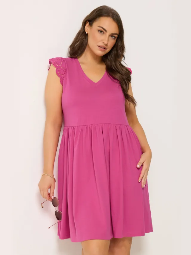 Yours Roze Jurk Met Broderie Anglaise Peplum-56, foto 4