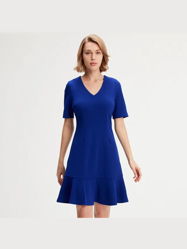 Smart & Joy Minimalistische trapeze jerseyjurk Blauw