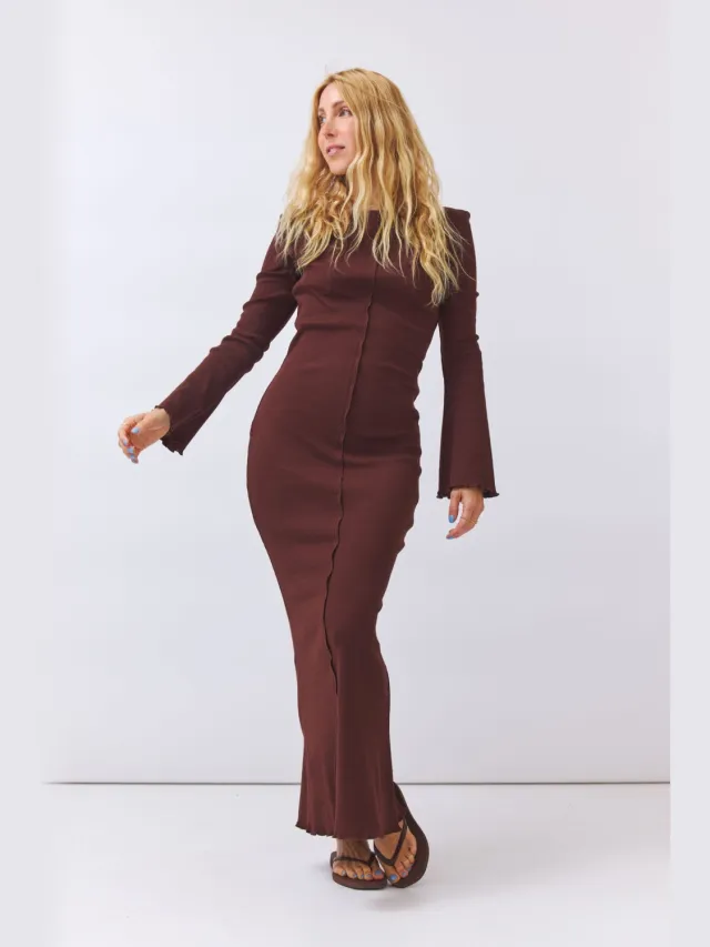 Baìge the Label dames vegan Maxi Jurk Bastienne Donker Chocoladebruin