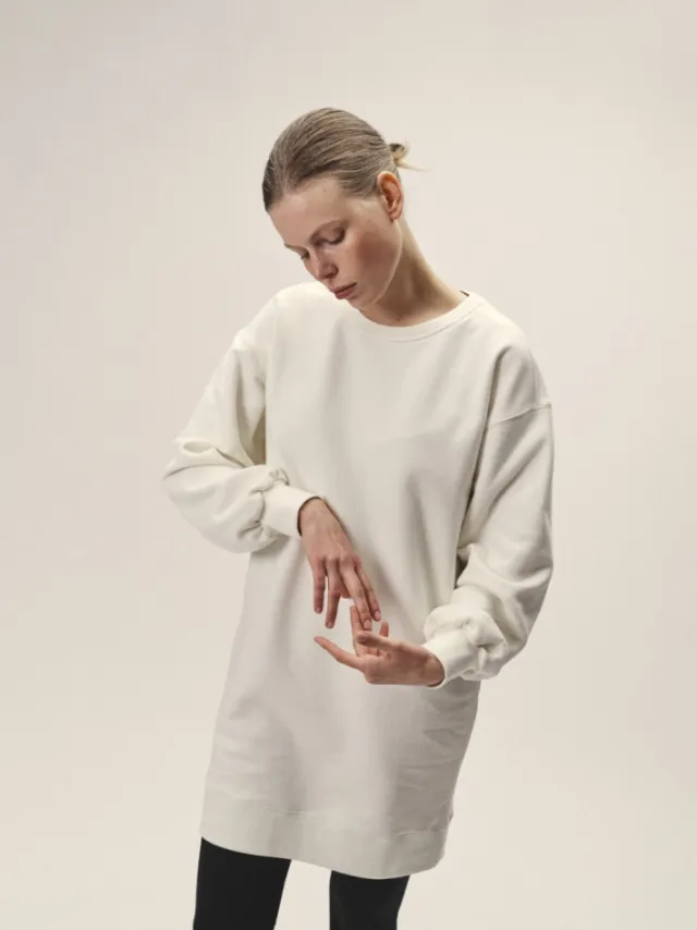 WOTE dames vegan Sweatjurk Oversized Gebroken Wit Crème