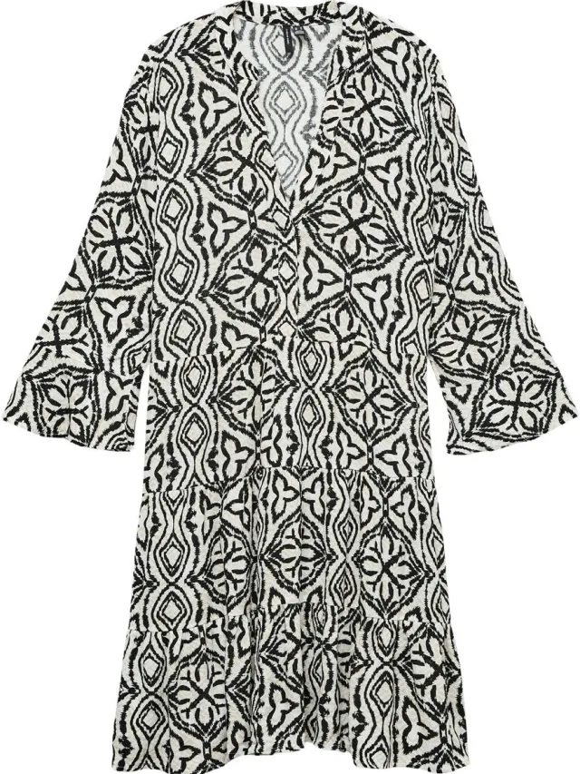 Vero Moda Menny LS V-neck Short Jurk Dames off white - zwart