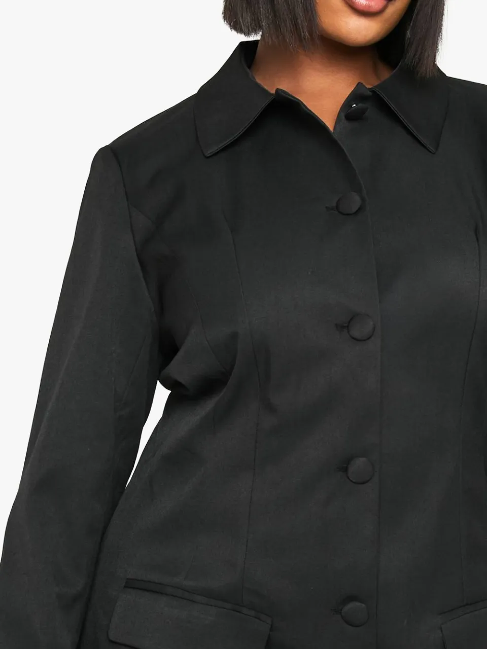 boohoo Dames Plus Button Down Kraag Getailleerde Jurk zwart, foto 3