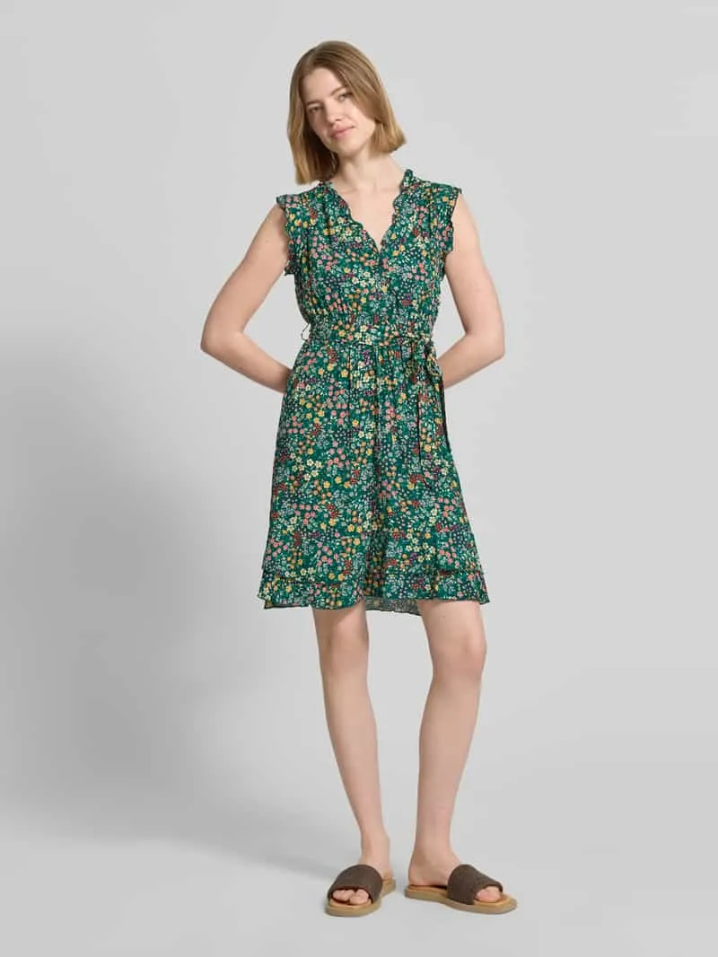 Apricot mini-jurk van pure viscose met een florale all-over print groen, foto 3