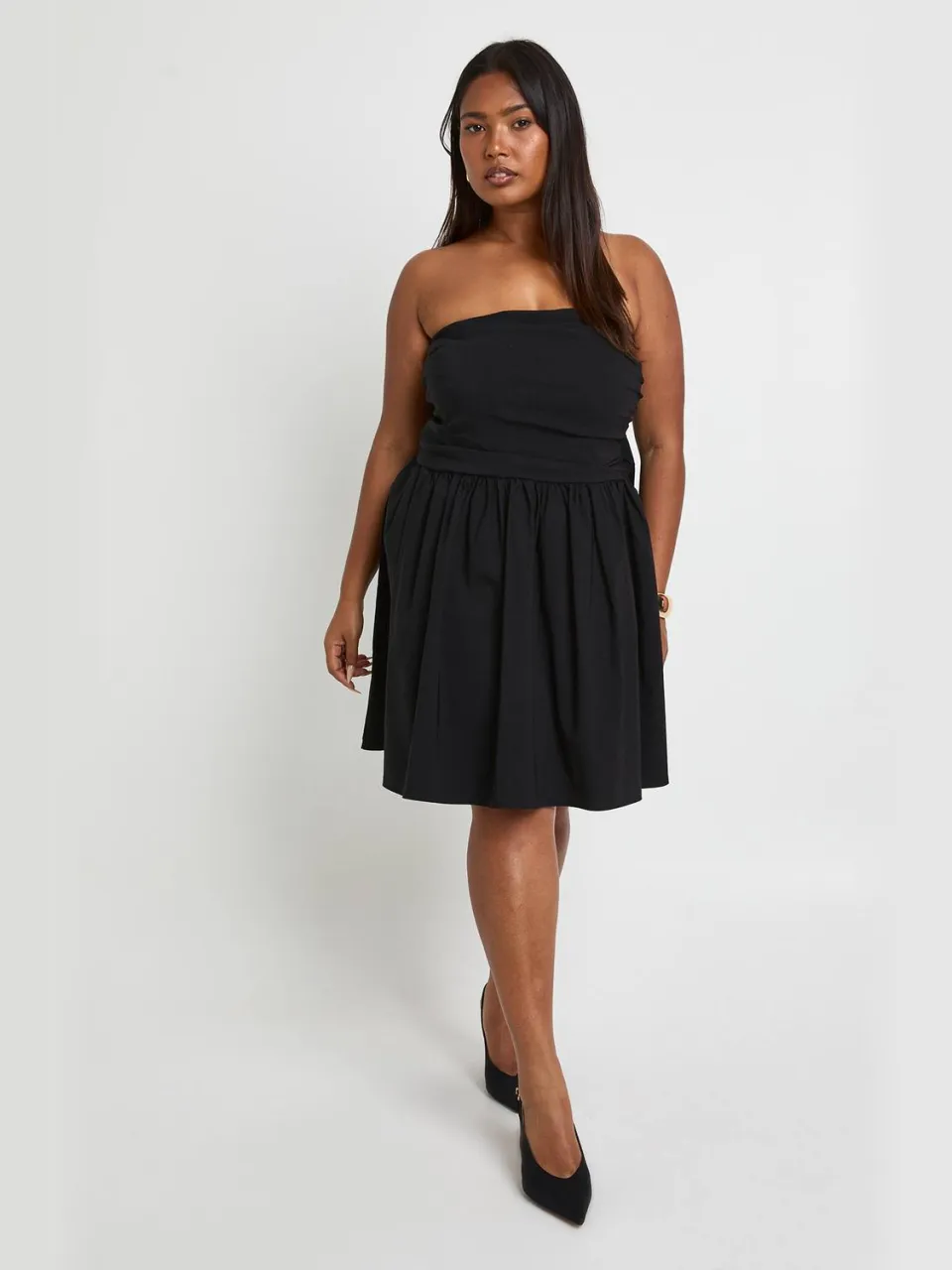 boohoo Dames Plus bandeau met strik op de rug skater zwart, foto 2
