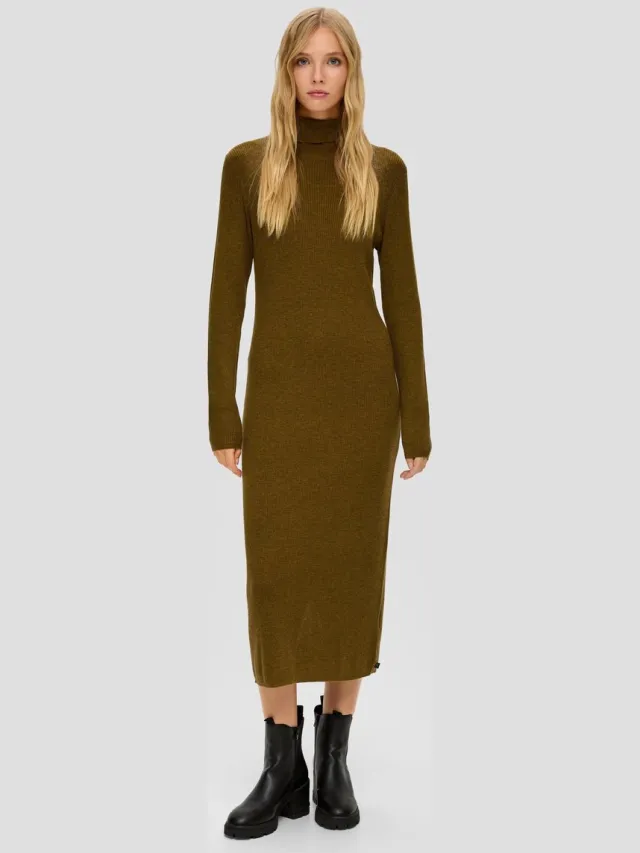 QS female - Midi-jurk van een fijn breisel guacamole
